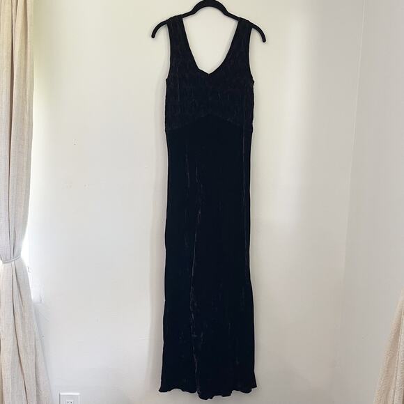 VTG 90s Beth Schaeffer Chocolate Brown Crushed Velvet Maxi Dress Size S - Picture 4 of 9